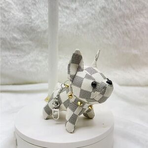 Plaid Dog Plush Toy with Gold Accents